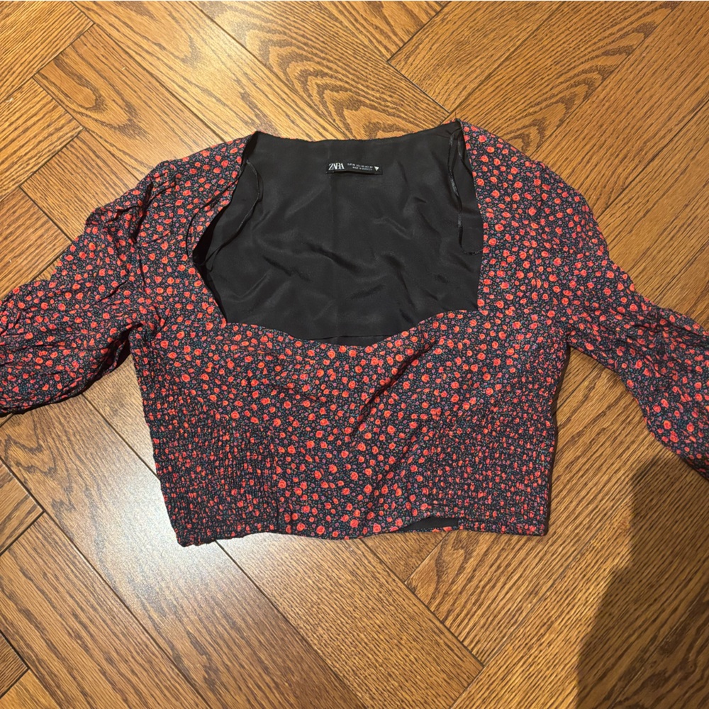 Zara Black and Red Floral Blouse